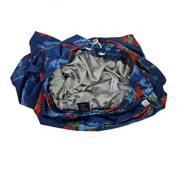 Huk Floral Tropical Hawaiian Swim Trunks Mesh Lined Blue Men's Size Large EUC - Picture 5 of 13